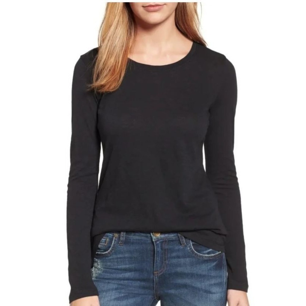 Caslon Women's Long Sleeve Lightweight Cotton/Modal T-Shirt in Black 2XL